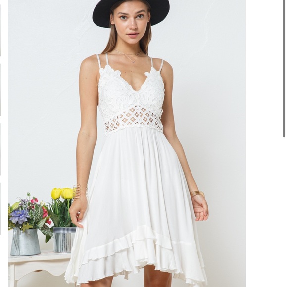 ONE LEFT ☝️NEW White Bralette Lace Double Strap Ruffle Asymmetrical Midi Dress - Picture 6 of 8